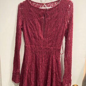 Free People Lace Red/Maroon Long Sleeve Dress Size S